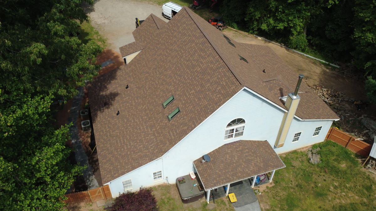 Drone view of completed roof installation